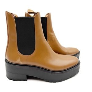 Loeffler Randall Reggie Chelsea **READ Platform Boot Brown Leather Ankle Sz 7.5
